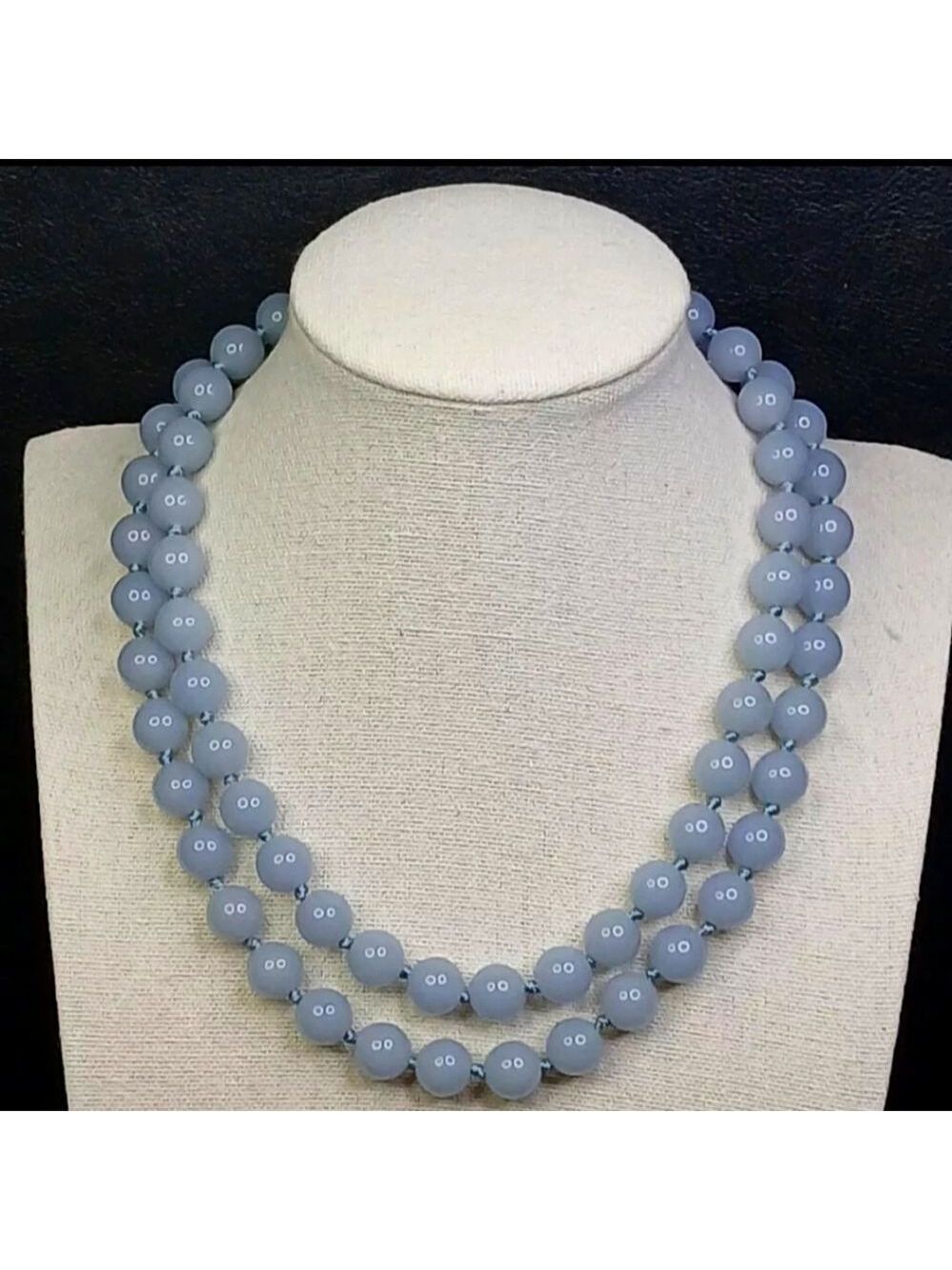 Vintage TRIFARI Necklace Gray Lucite Beads Individually Knotted 31"